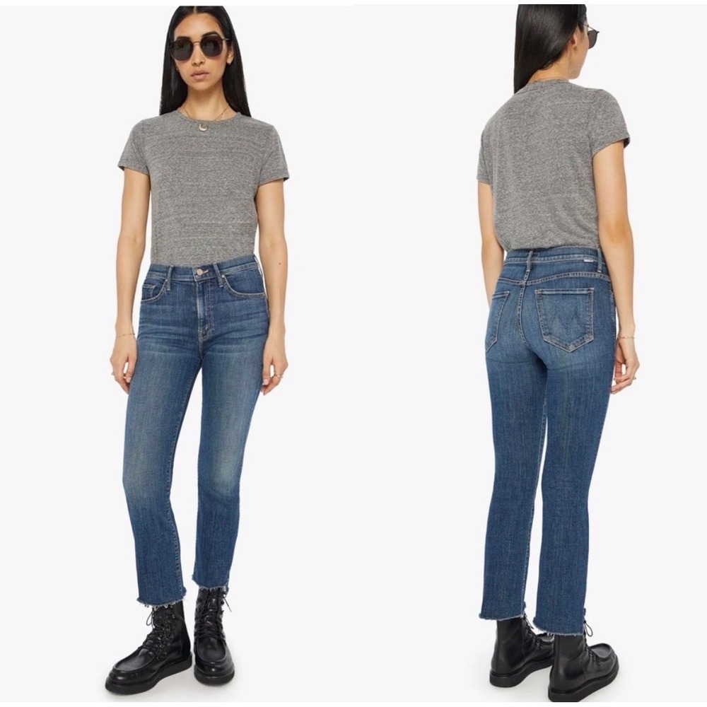 MOTHER The Insider Crop Step Fray Jeans Girl Crush Dark Wash Size 27 4